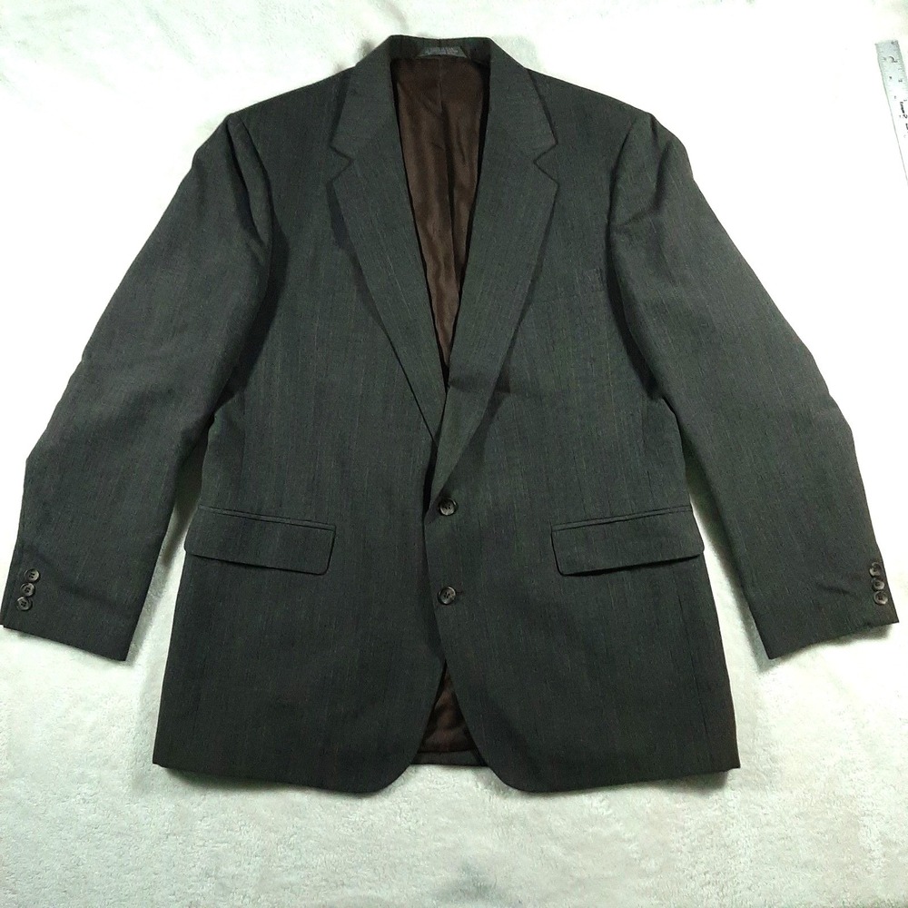 Haggar Suit Jacket Pinstripe Dark Gray 46L Men's Formal Single-Breasted